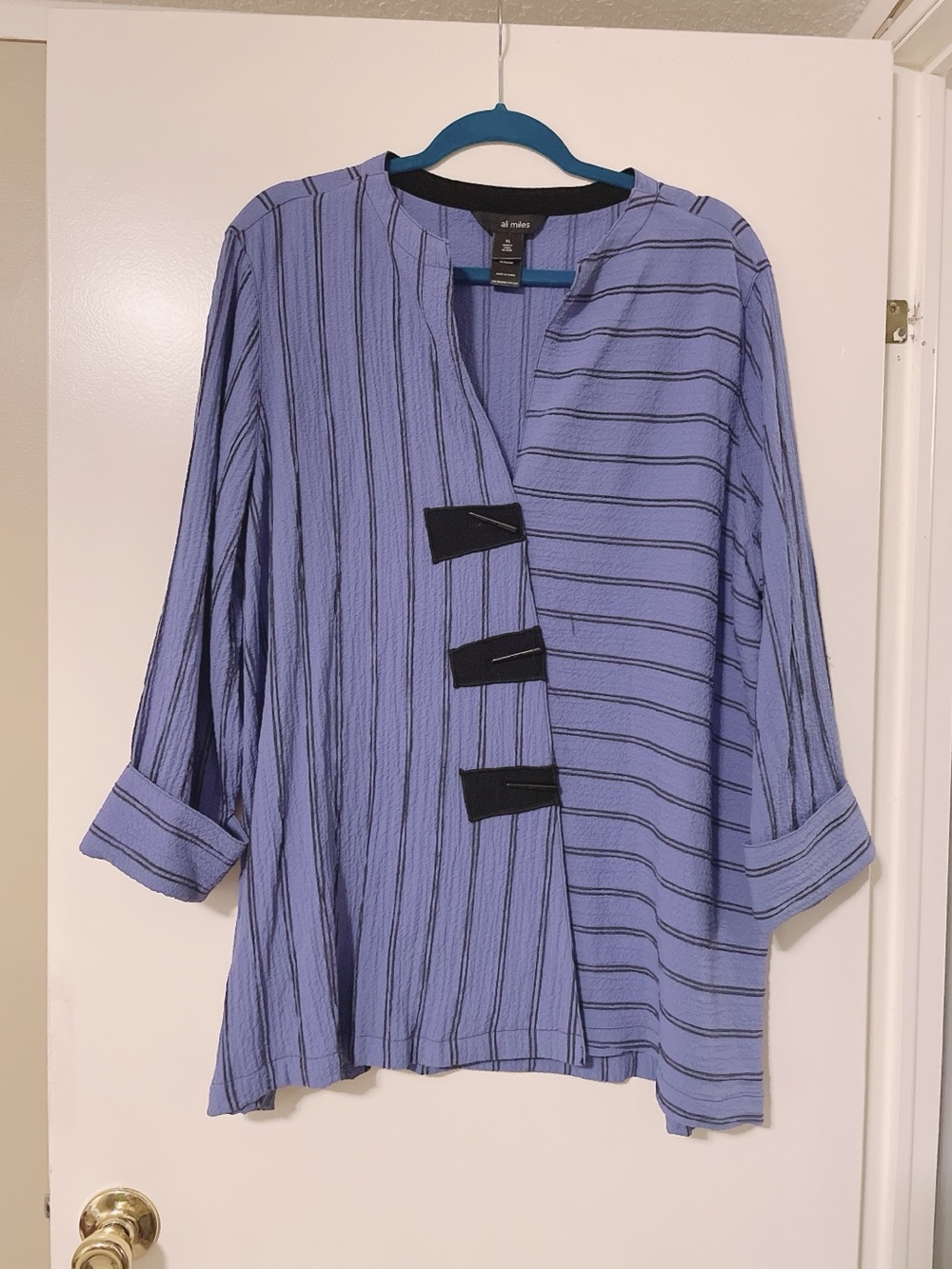 Ali Miles Blue & Black Asymmetrical Blouse Size XL